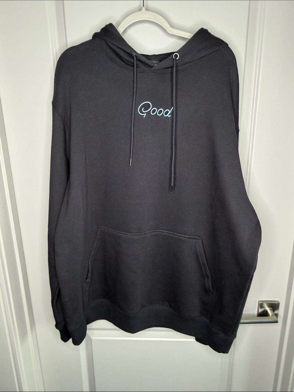 Men's Black 'Good' Pullover Hoodie with Script Chest Embroidery
